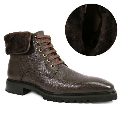 CMR CHAMARIPA Botas con Alzas Hombre | Botas Cuero Marrón con Pelo 7 CM