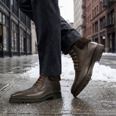 CMR CHAMARIPA Botas con Alzas Hombre | Botas Cuero Marrón con Pelo 7 CM