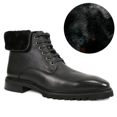 CMR CHAMARIPA Zapatos con Alzas Hombre | Botas Cuero Negro con Pelo 7 CM