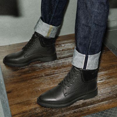 CMR CHAMARIPA Zapatos con Alzas Hombre | Botas Cuero Negro con Pelo 7 CM