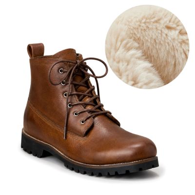 CMR CHAMARIPA Botas con Alzas Hombre | Botas Cuero Marrón con Pelo 7 CM