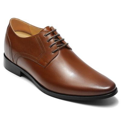 Zapatos De Vestir Hombre Con Alzas – Derby Cuero Marrón 8cm