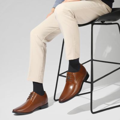 Zapatos De Vestir Hombre Con Alzas – Derby Cuero Marrón 8cm