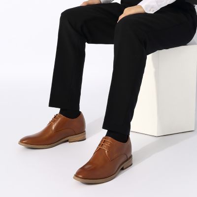 CMR CHAMARIPA Zapatos de vestir con alzas para hombre - Zapatos Derby de piel auténtica marrón con alzas de 7 cm