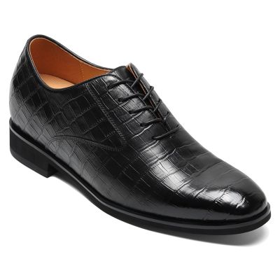 CMR CHAMARIPA Zapatos con alzas para hombre | Oxford clásicos de cuero negro 7 CM