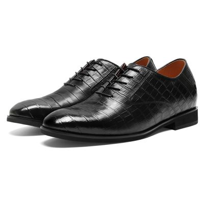 CMR CHAMARIPA Zapatos con alzas para hombre | Oxford clásicos de cuero negro 7 CM