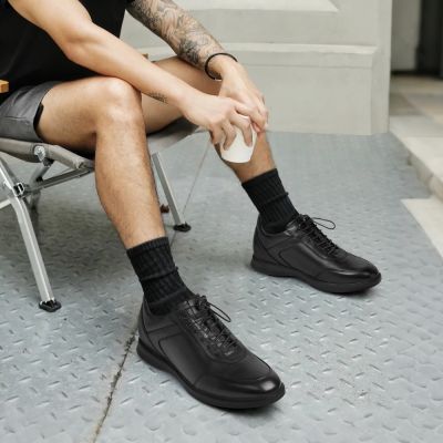 CMR CHAMARIPA Zapatos con alzas de altura para hombre | Zapatos casuales de negocios de cuero negro 7 cm