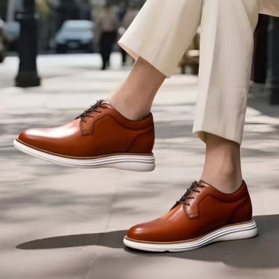 CMR Chamaripa Zapatos Formales Con Alza Para Hombre de 7 CM - Calzado Informal de Negocios en Piel Marrón