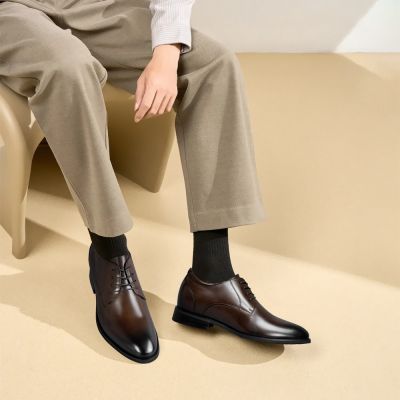 CMR CHAMARIPA  zapatos de hombre con tacón alto | Zapatos de vestir de piel marrón que te hacen parecer 7 cm más alto