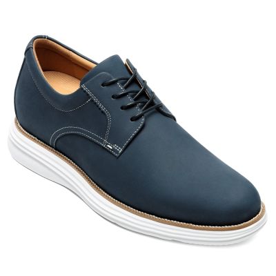 CMR CHAMARIPA Zapatos casuales con alzas para hombre | Zapatos Derby casuales en cuero nubuck azul marino 7 cm