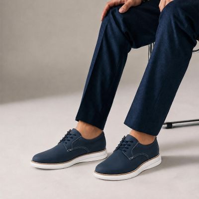 CMR CHAMARIPA Zapatos casuales con alzas para hombre | Zapatos Derby casuales en cuero nubuck azul marino 7 cm