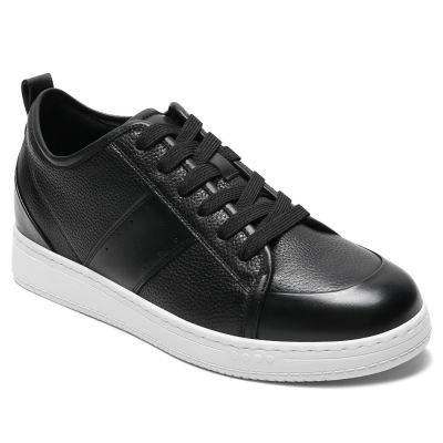 Zapatos casuales con alzas para hombre Chamaripa - Zapatos con alzas de piel negra para hombre 8 cm