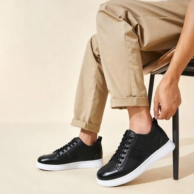 Zapatos casuales con alzas para hombre Chamaripa - Zapatos con alzas de piel negra para hombre 8 cm
