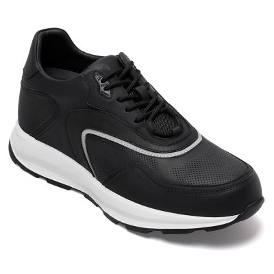 CMR CHAMARIPA Zapatillas con alzas para hombre | Sneakers de cuero negro antideslizantes 9 cm