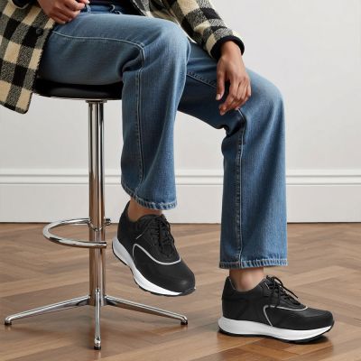 CMR CHAMARIPA Zapatillas con alzas para hombre | Sneakers de cuero negro antideslizantes 9 cm