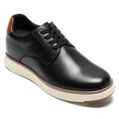 CMR CHAMARIPA Zapatos casuales con alzas para hombre | Sneakers de vestir híbridas de cuero negro 7 cm