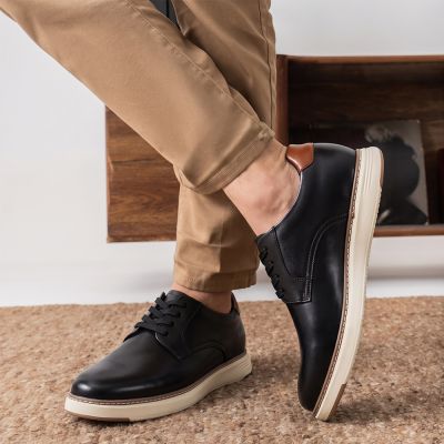 CMR CHAMARIPA Zapatos casuales con alzas para hombre | Sneakers de vestir híbridas de cuero negro 7 cm