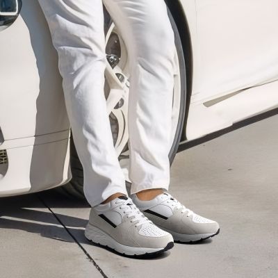 8cm Deportivas con Alzas para Hombre – Zapatillas de Cuero Off-White
