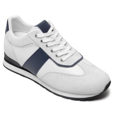 CMR CHAMARIPA Zapatillas Deportivas Para Hombre con Aumento de Altura Oculto - Calzado Casual de Piel de Vacuno Suave Blanca de 7 CM
