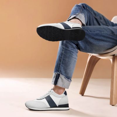 CMR CHAMARIPA Zapatillas Deportivas Para Hombre con Aumento de Altura Oculto - Calzado Casual de Piel de Vacuno Suave Blanca de 7 CM