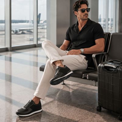CMR CHAMARIPA Zapatillas con alzas para hombre | Zapatos casuales de malla negros elegantes 8 cm