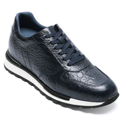 CMR CHAMARIPA Zapatos con alzas para hombre | Sneakers de vestir híbridas de cuero con grabado de cocodrilo azul 8 cm