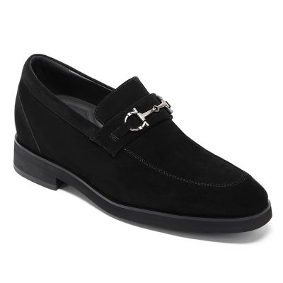 Zapatos Hombre Calzado Con Alzas – Mocasines Negros De Gamuza 7cm