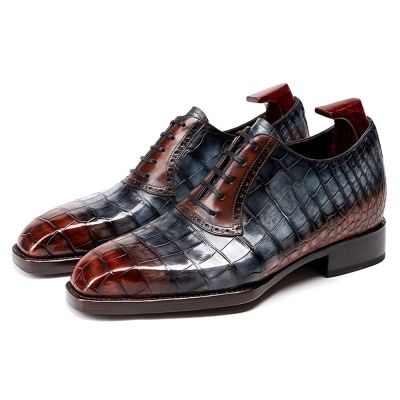 Zapatos formales de vestir para hombre CMR CHAMARIPA con alza de 6 cm / 2,36 pulgadas | Zapatos Oxford de piel de cocodrilo americano con suela de diseño clásico.