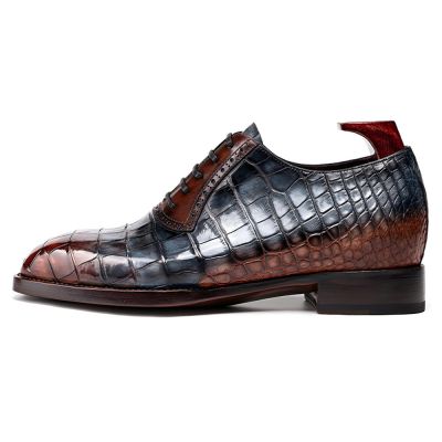 Zapatos formales de vestir para hombre CMR CHAMARIPA con alza de 6 cm / 2,36 pulgadas | Zapatos Oxford de piel de cocodrilo americano con suela de diseño clásico.