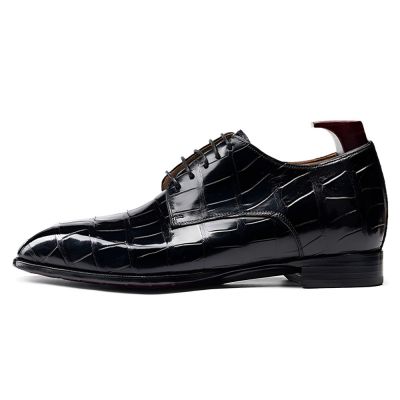 Zapatos para hombre CMR CHAMARIPA que aumentan la estatura 6 cm / 2,36 pulgadas - Zapatos Derby de cuero de cocodrilo americano negro con suela cosida Goodyear.