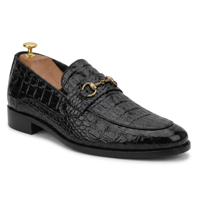 CMR CHAMARIPA Zapatos para aumentar la altura hombre | Mocasines negros sin cordones con textura de cocodrilo 5 CM