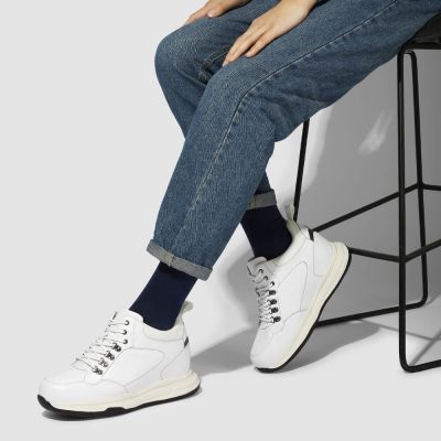 Zapatos caballero con alza – Zapatillas blancas de cuero tipo botín 10cm
