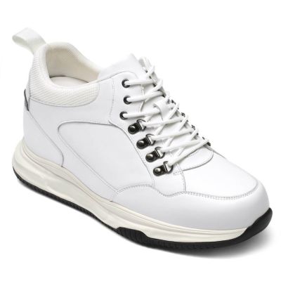 Zapatos caballero con alza – Zapatillas blancas de cuero tipo botín 10cm