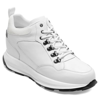 CMR CHAMARIPA Sneakers casuales con alzas para hombre | Zapatillas de cuero blanco 10 cm