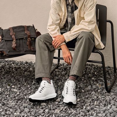CMR CHAMARIPA Sneakers casuales con alzas para hombre | Zapatillas de cuero blanco 10 cm