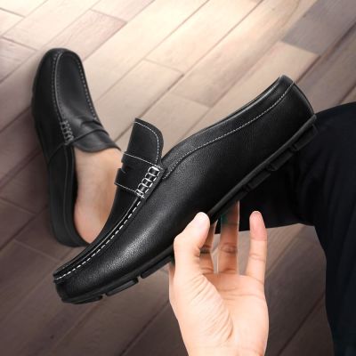 Chamaripa zapatos mocasines de aumento de altura zapatos de cuero negro zapatilla elevador mocasines zapatos de conducción 5 CM