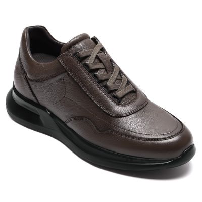 CMR CHAMARIPA Zapatos con alzas para hombre | Zapatillas informales de piel color café con alzas de 8CM