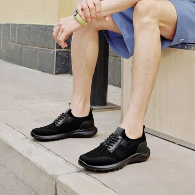 CMR CHAMARIPA - Zapatos para hombre con aumento de altura | Zapatillas deportivas informales de punto negro 7 cm