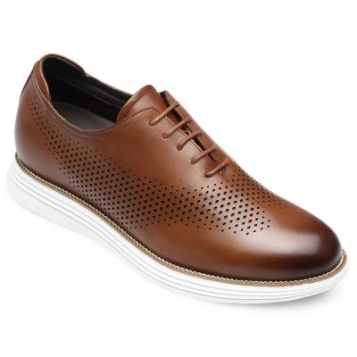 Zapatos Con Alzas Para Hombre – Oxford De Cuero Marrón Transpirable 7cm