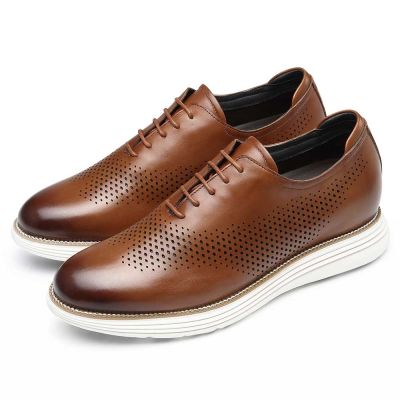 Zapatos Con Alzas Para Hombre – Oxford De Cuero Marrón Transpirable 7cm
