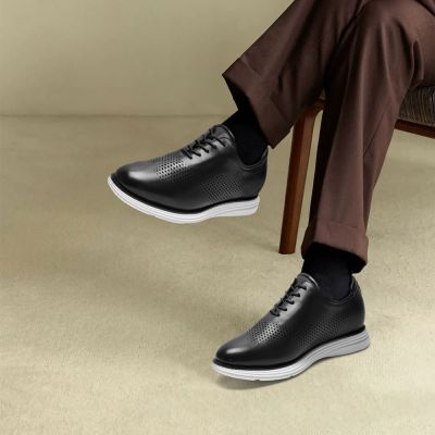 CMR CHAMARIPA Zapatos con alzas para hombre | Oxford clásicos de cuero negro 7 cm