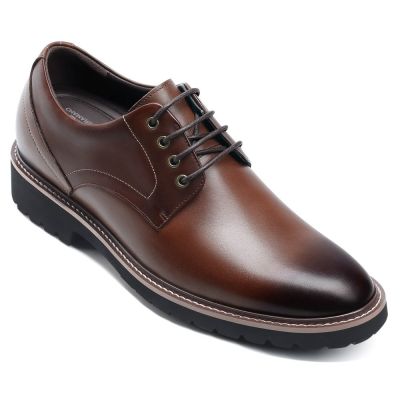 Zapatos altos de hombre – Zapatos derby de piel marrón claro con alza de 8cm