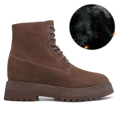 botas con alzas hombre - zapatos para ser mas alto - botas forradas de pelo calentitas ante marrón 11 CM
