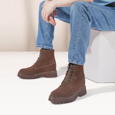 botas con alzas hombre - zapatos para ser mas alto - Botas Piel Ante Marrón 11 CM