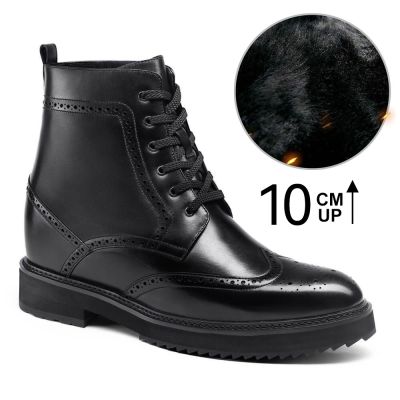 CMR CHAMARIPA  Botas de aumento de altura para hombre - Forro de felpa negra, 10 cm de aumento de altura