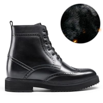 CMR CHAMARIPA  Botas de aumento de altura para hombre - Forro de felpa negra, 10 cm de aumento de altura