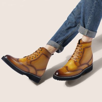 Botines Marrones con Aumento de 10 cm de Cuero de Vaca