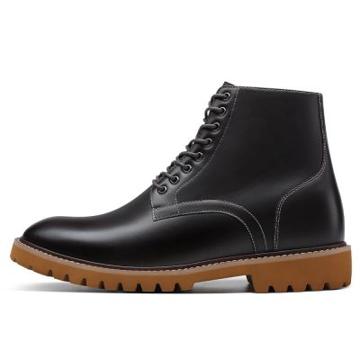 Botas Con Alzas Hombre - Zapatos Para Hombre Que Aumentan Estatura - Botas Piel Café 7 CM