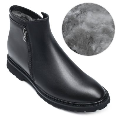 Botas Hombre Con Cremallera Lateral - Zapatos Con Alzas Para Hombre - Botas De Invierno Forradas De Piel Con Cremallera Lateral Negra 8cm
