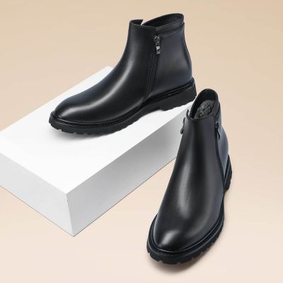 Botas Hombre Con Cremallera Lateral - Zapatos Con Alzas Para Hombre - Botas De Invierno Forradas De Piel Con Cremallera Lateral Negra 8cm
